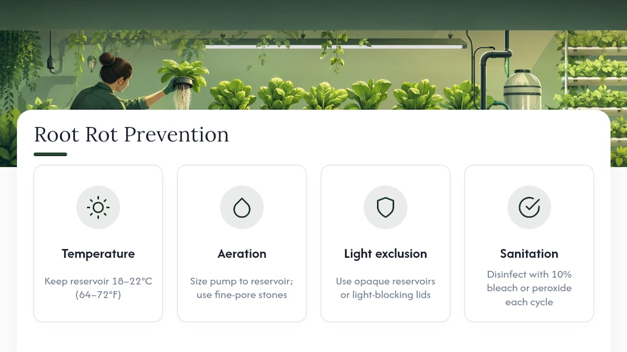 Four hydroponic root rot prevention controls