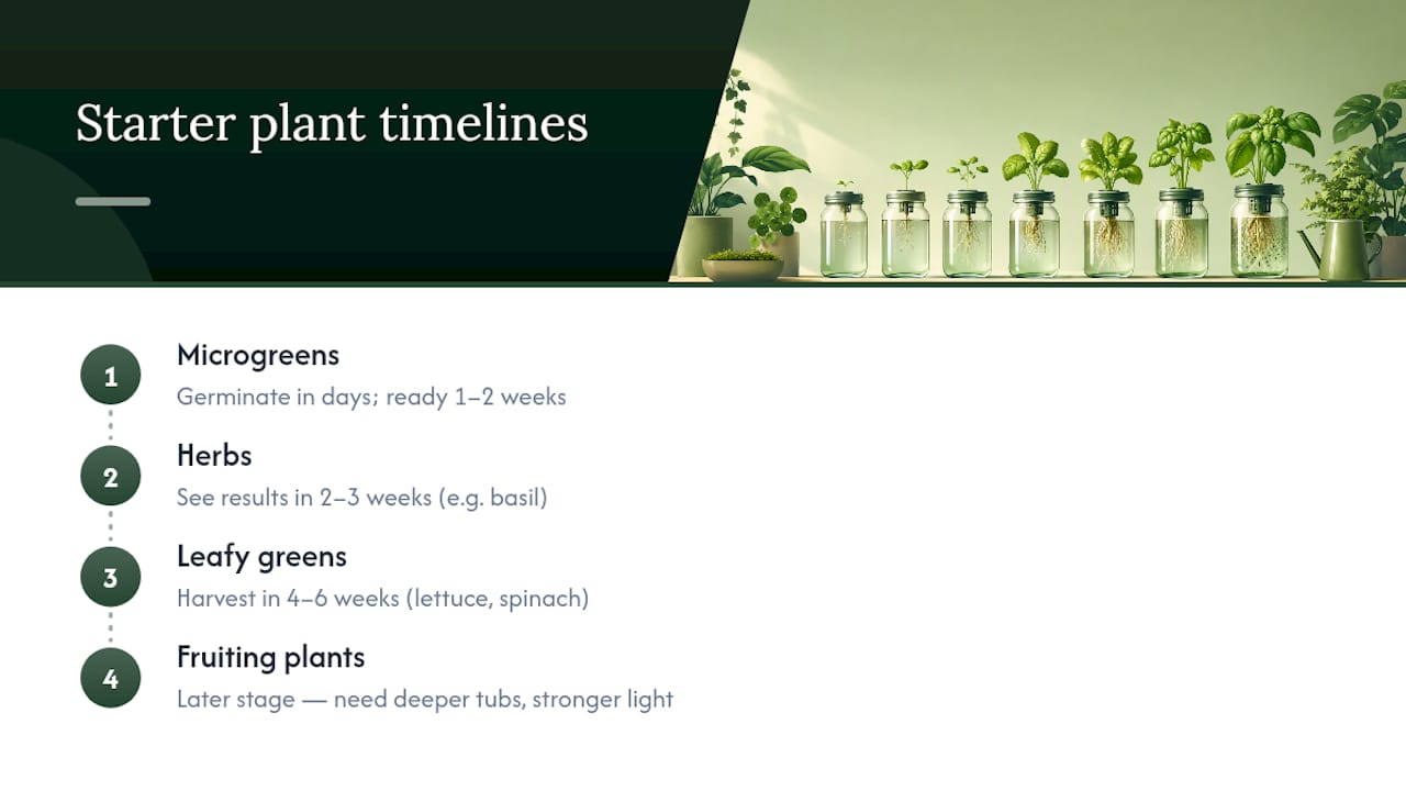 Timeline comparing hydroponic plant harvest speeds