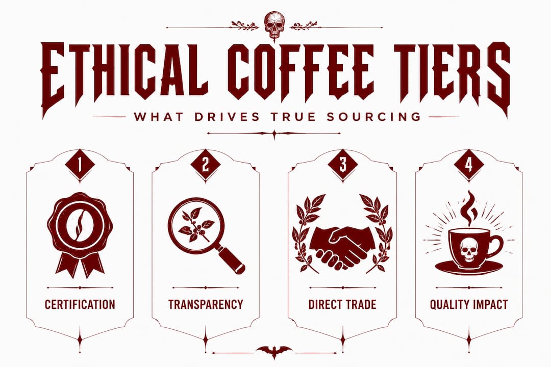 Hierarchy infographic of ethical coffee sourcing tiers