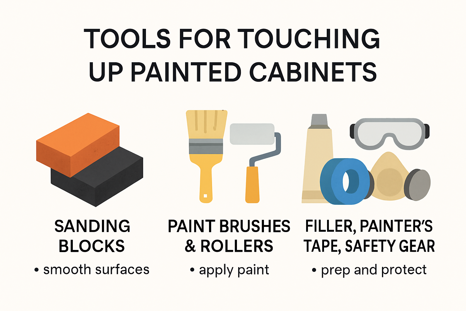 Infographic showing tools for cabinet paint touch ups