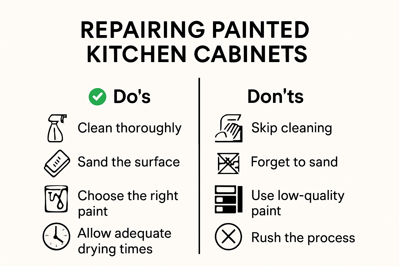 Infographic of cabinet repair do's and don'ts