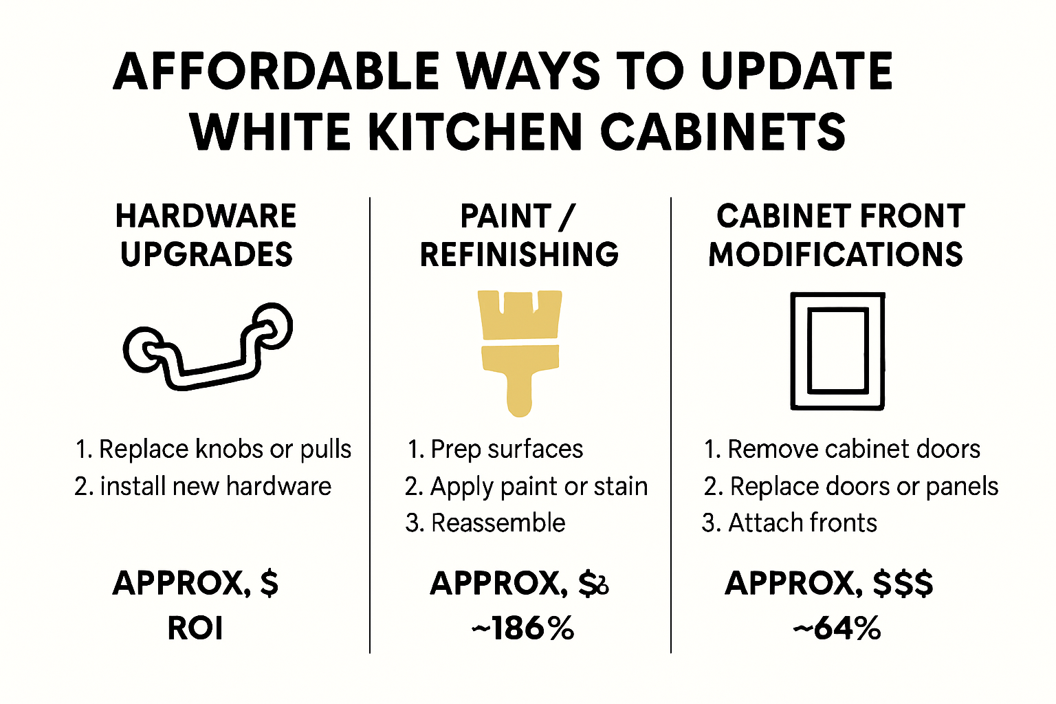 Infographic of white cabinet update options and costs
