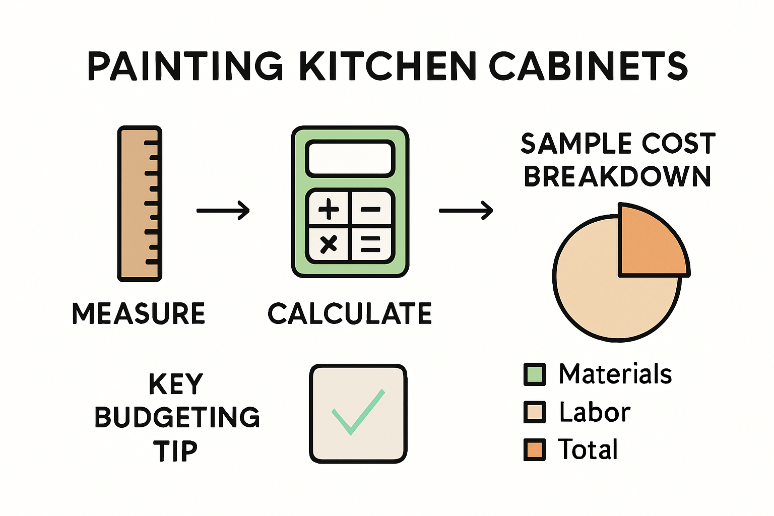 Infographic showing steps to estimate kitchen cabinet painting costs