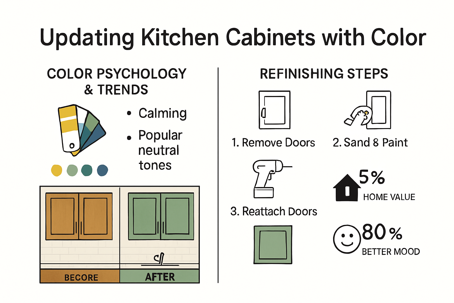 Infographic showing cabinet color update process and benefits