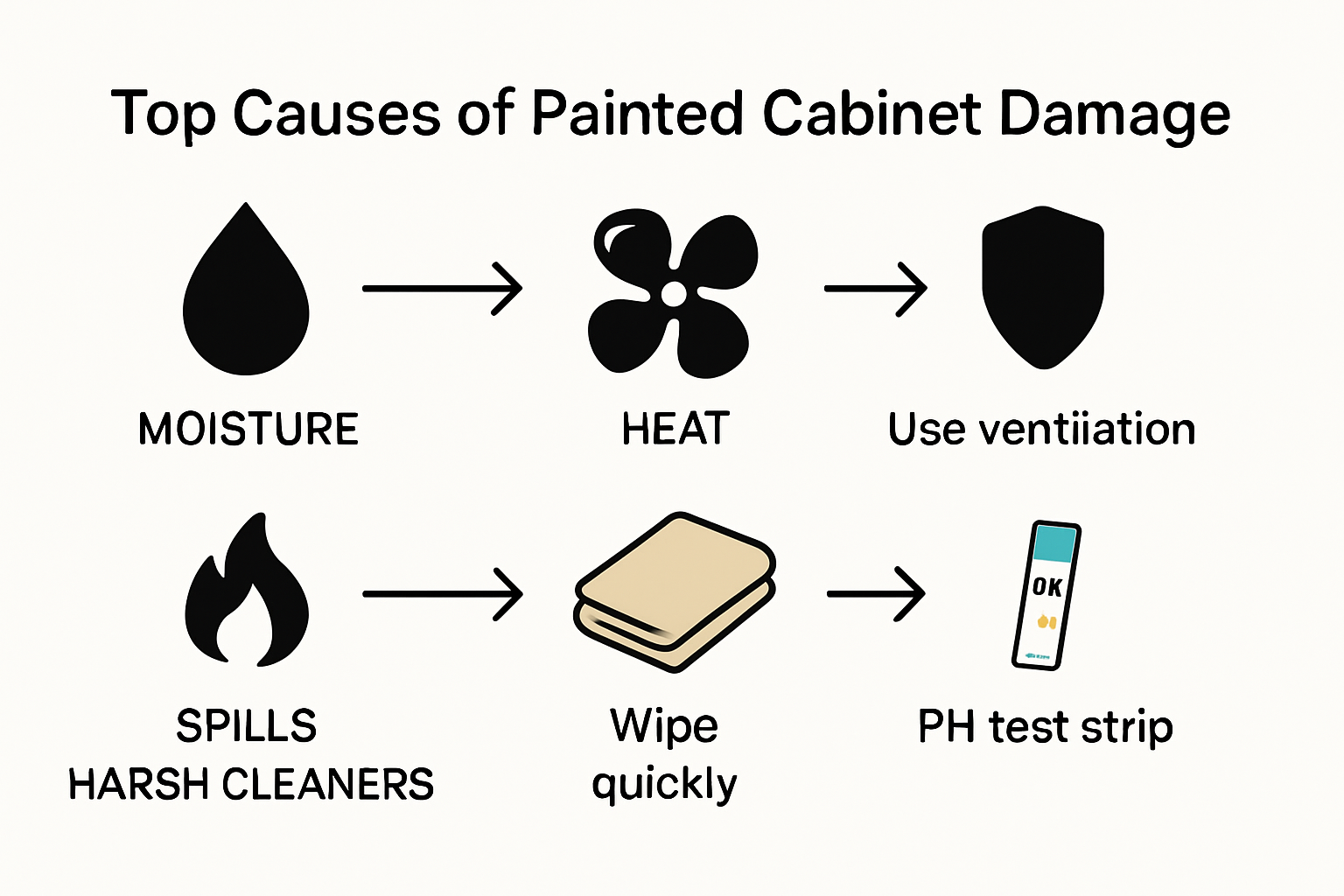 Infographic showing cabinet damage risks and prevention tips