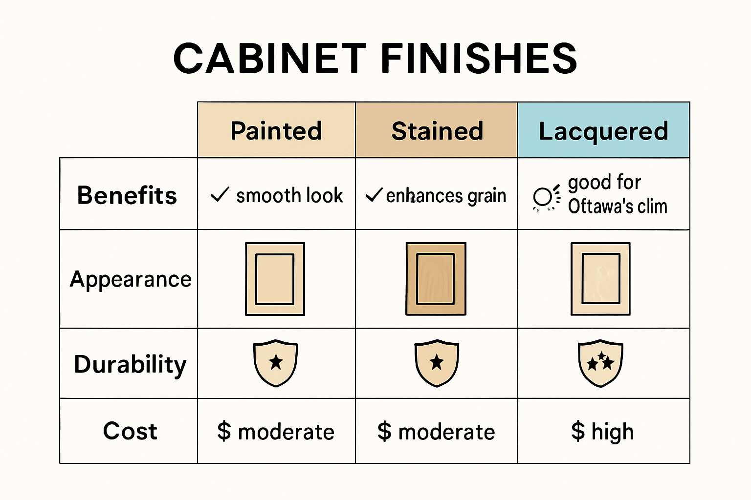 Infographic comparing cabinet finish options