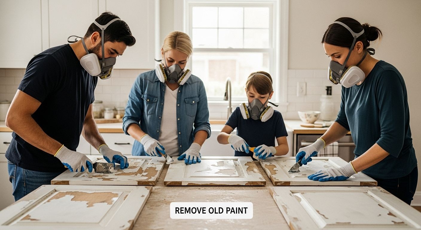 removing old paint cabinets