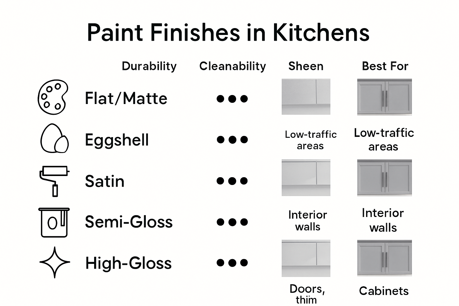 Paint finish types comparison for kitchens infographic