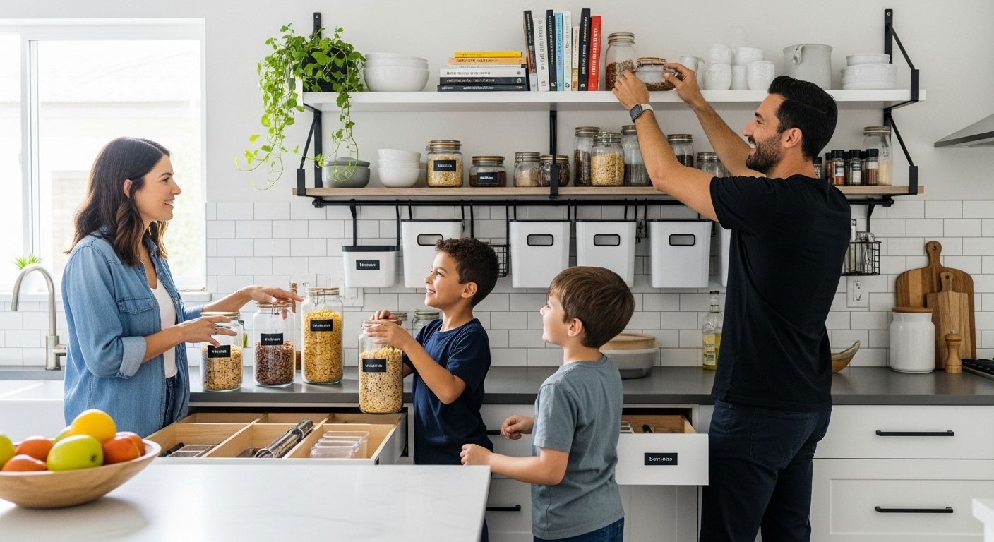kitchen organization, family, modern storage