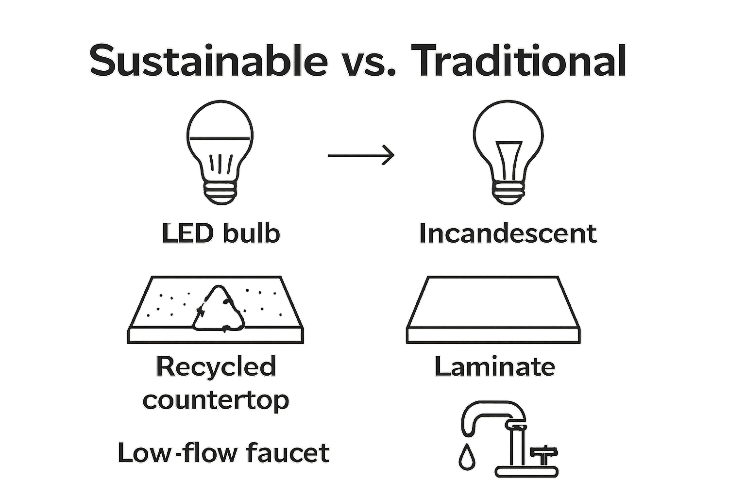 Comparison of sustainable and traditional kitchen features