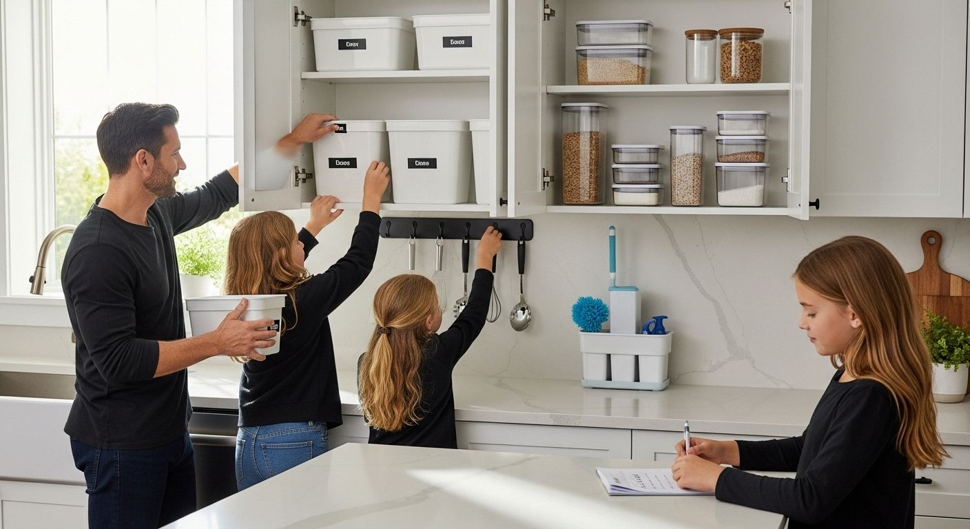 family kitchen organization, kitchen storage hacks, organized home