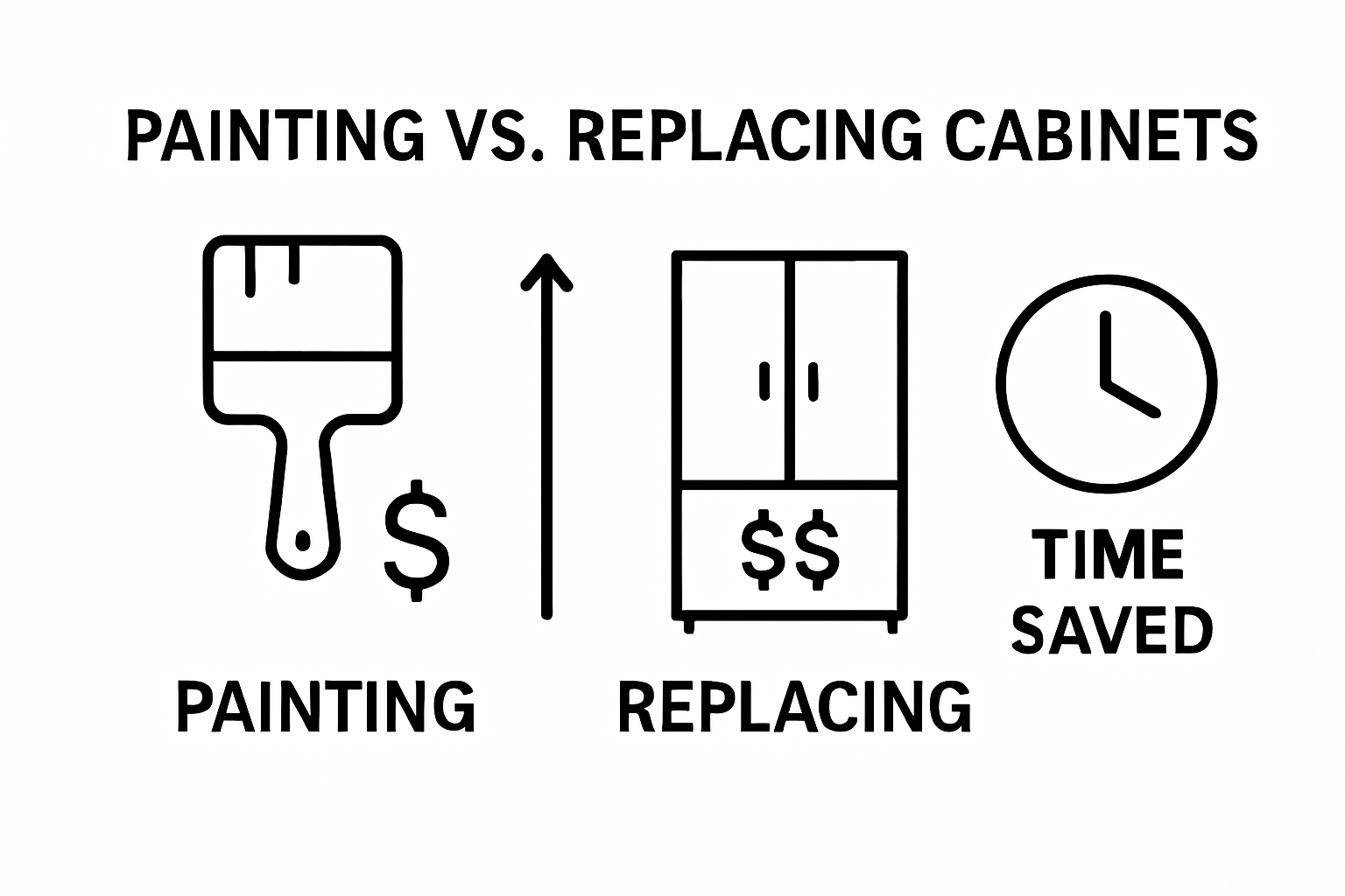 Infographic comparing cost and time of painting versus replacing bathroom cabinets