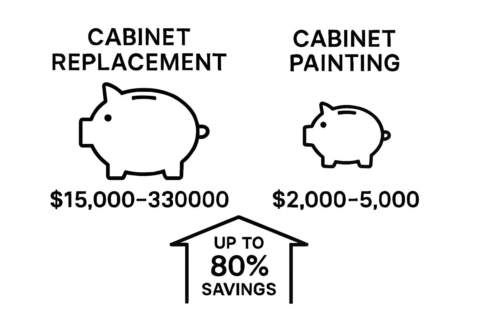 Bar chart and icons comparing cabinet painting and replacement costs