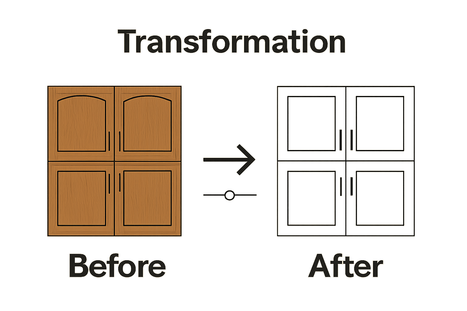 Before and after comparison of oak cabinets painted