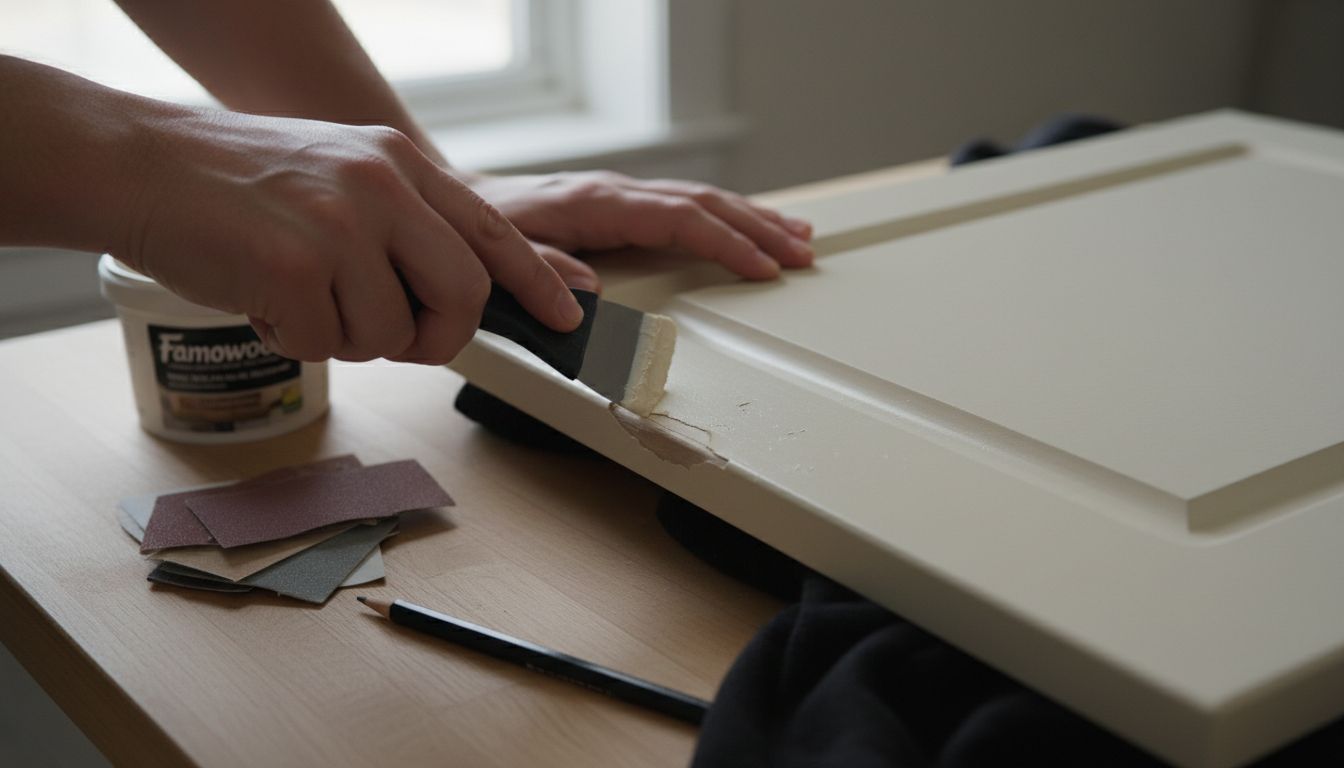 wood filler cabinet repair