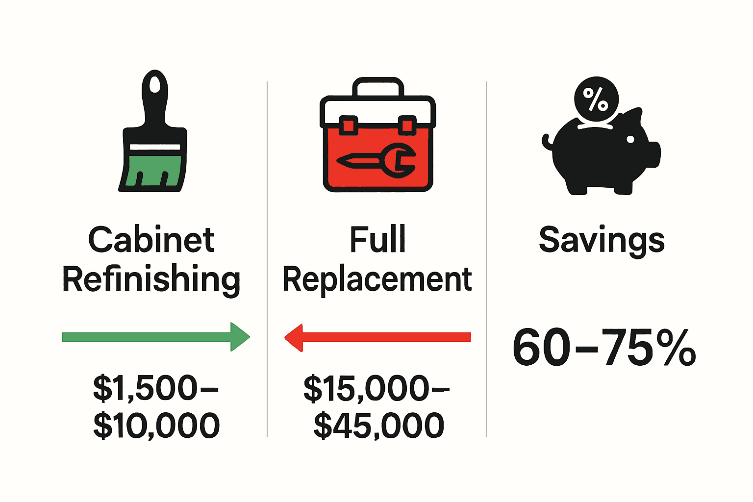 Infographic comparing Ottawa kitchen cabinet refinishing cost versus replacement.