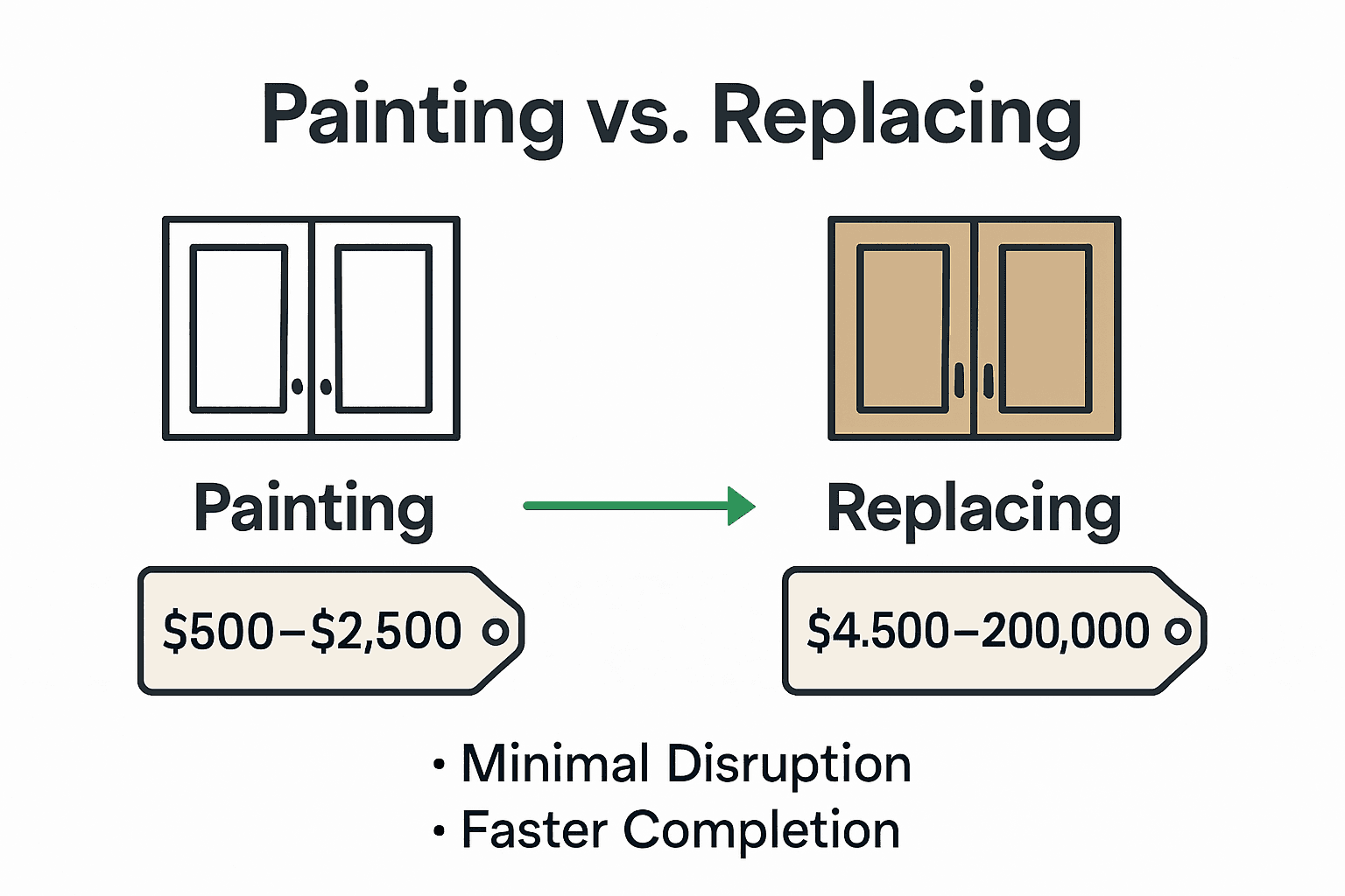 Infographic showing cost comparison between cabinet painting and full replacement.