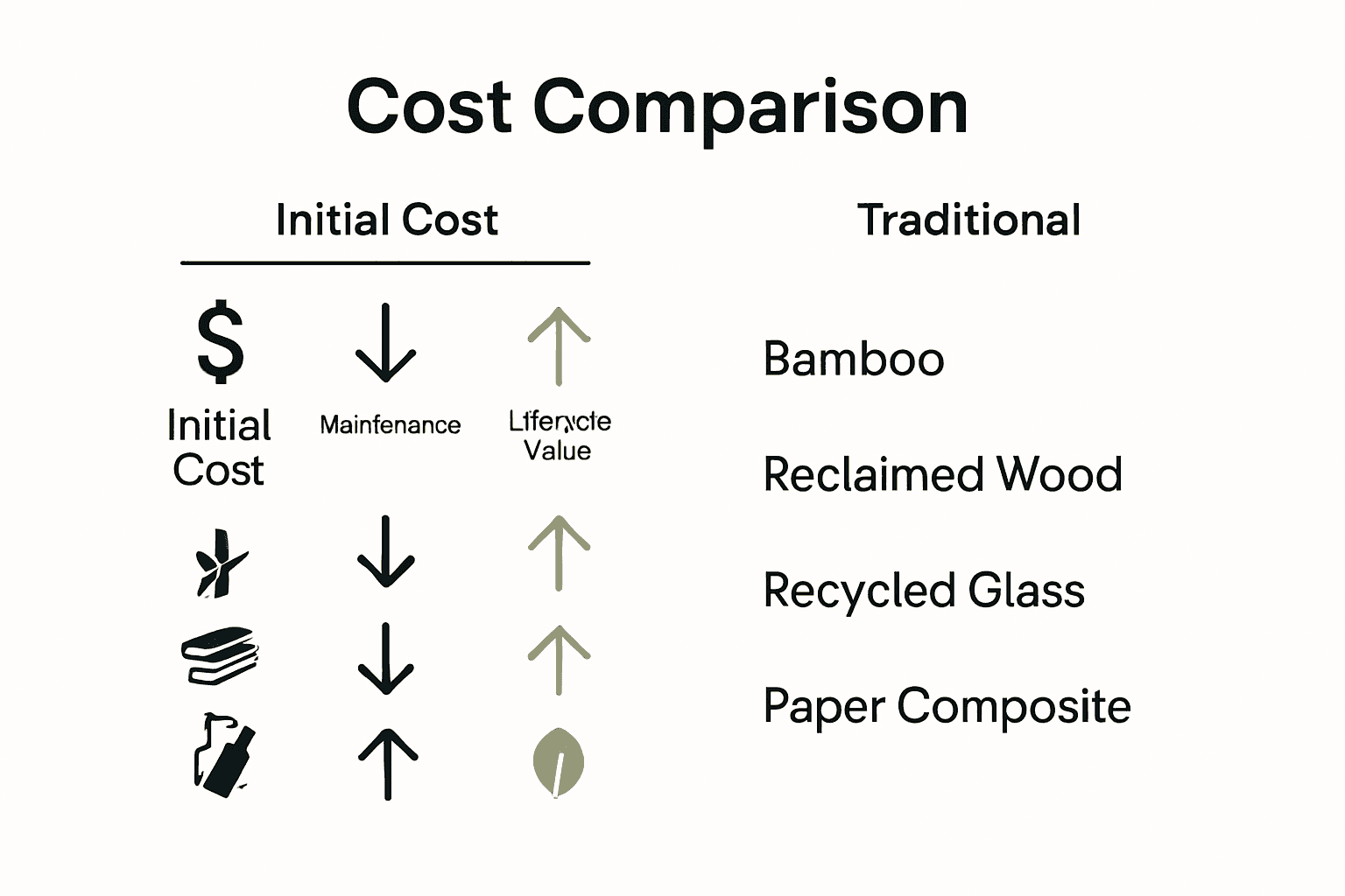 Infographic comparing costs of sustainable and traditional kitchen materials