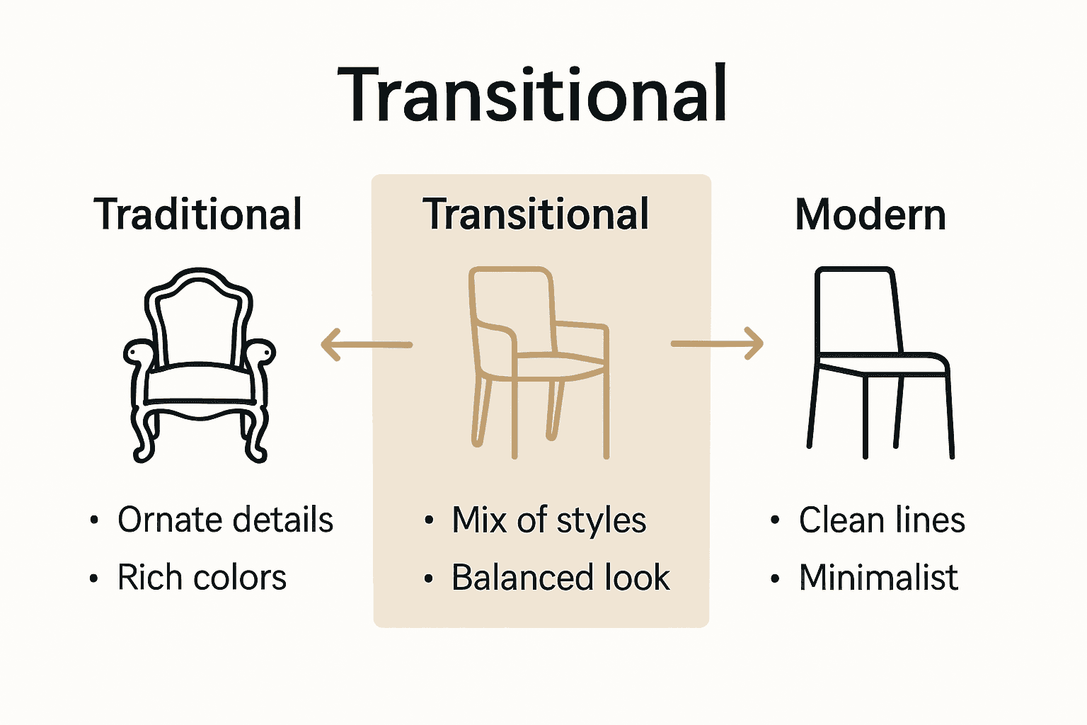 Traditional vs transitional vs modern design style comparison chart