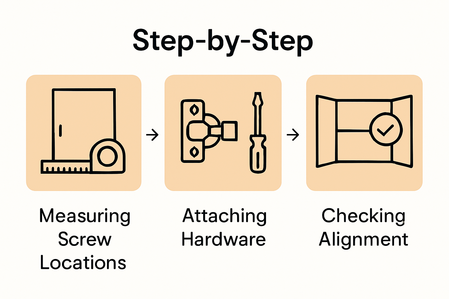 Infographic showing cabinet door reinstallation process