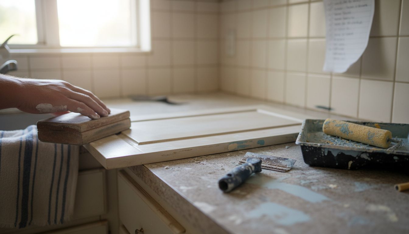 Cabinet restoration tools during surface prep