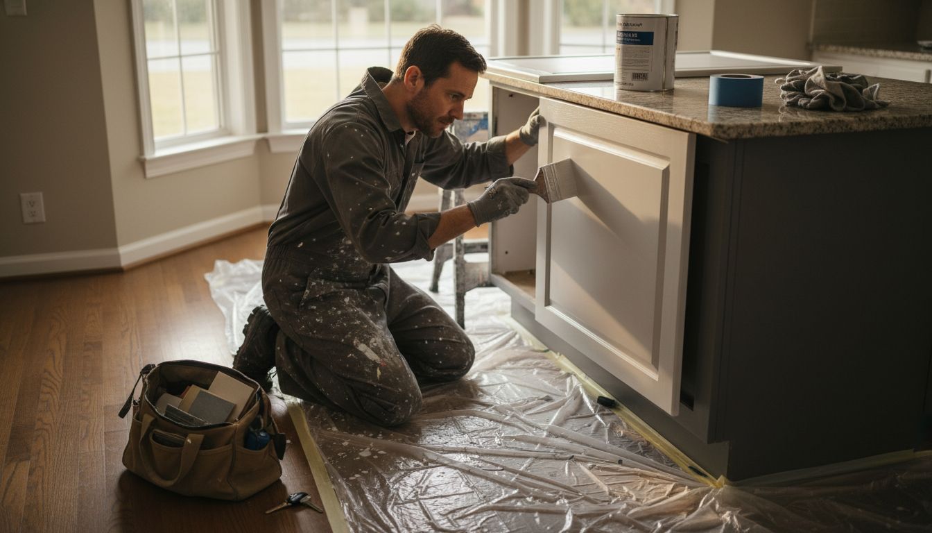 Painter working on Ottawa kitchen cabinets