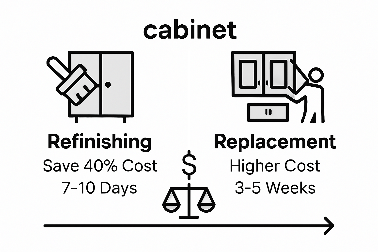 Infographic comparing cabinet refinishing and replacement