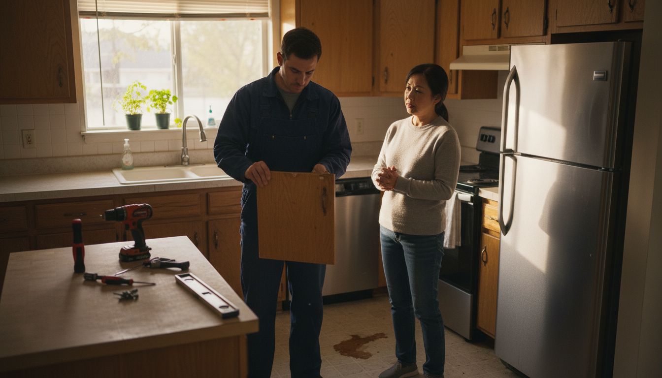 Homeowner and specialist during cabinet refacing