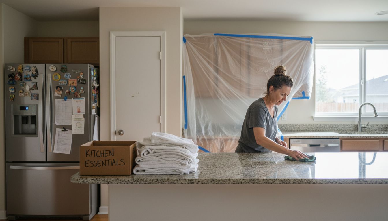 Woman preparing kitchen for cabinet refacing