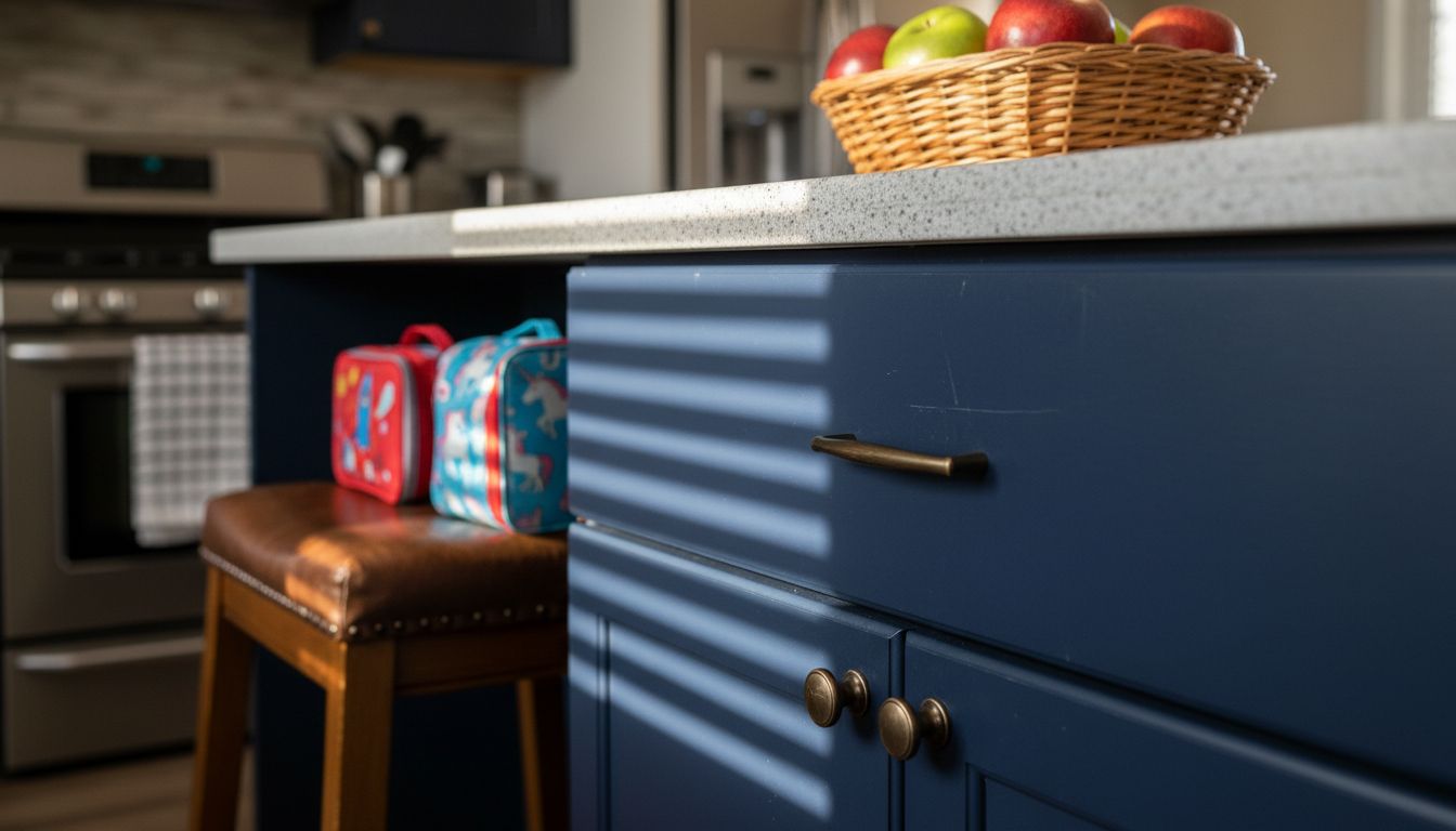 Deep navy blue kitchen cabinets in Ottawa home