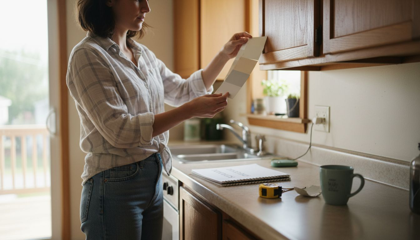 Woman comparing paint swatches in Ottawa kitchen