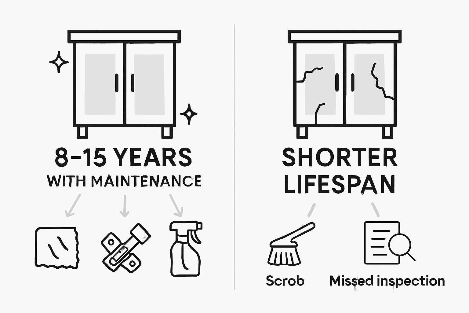 Infographic comparing maintained versus neglected painted cabinets