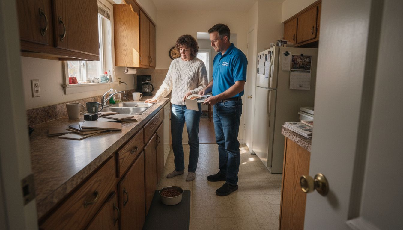 Homeowners and contractor discussing cabinet refacing