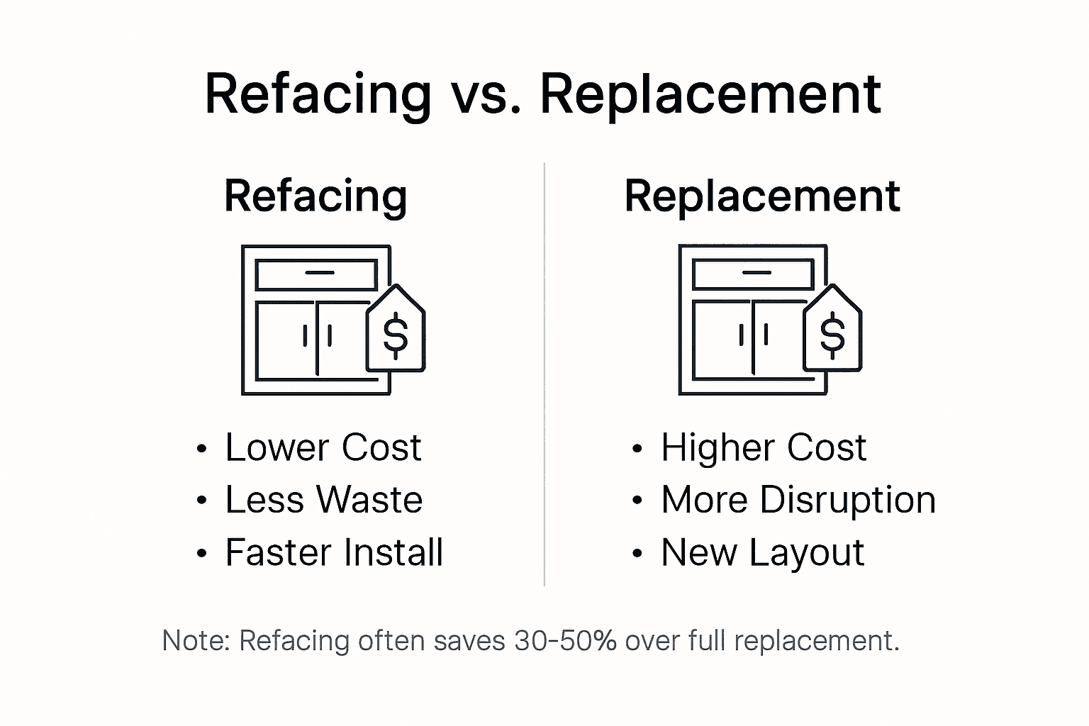 Infographic comparing refacing and replacement costs