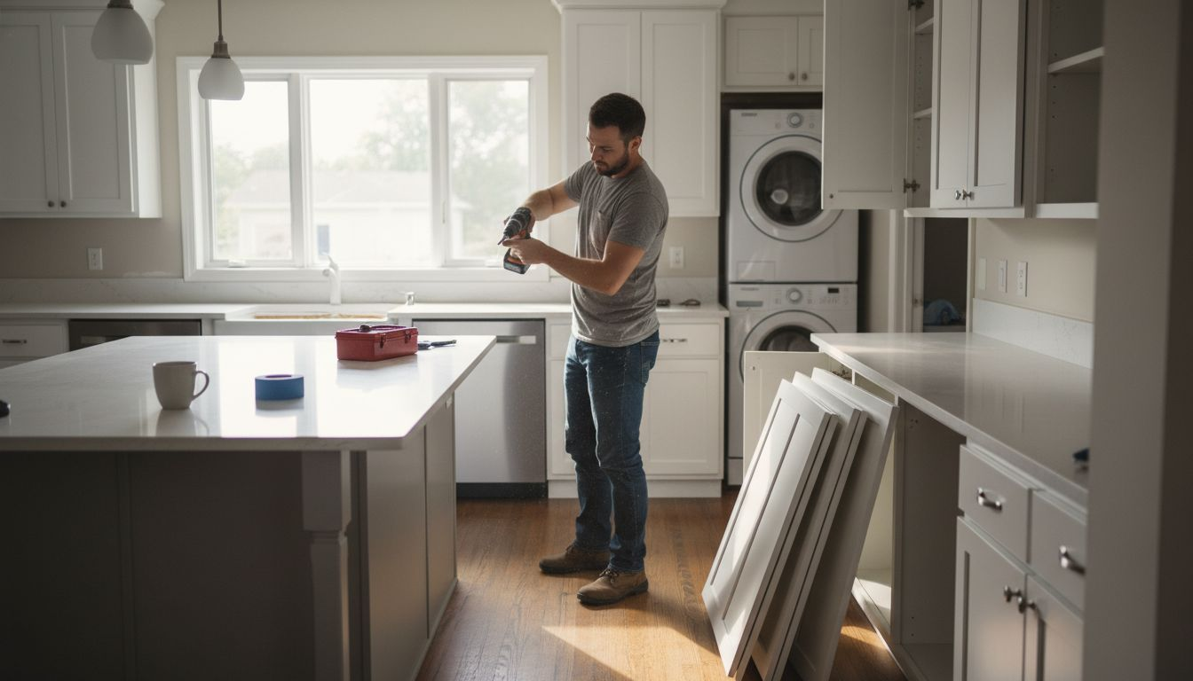 Homeowner preparing kitchen cabinets for redo