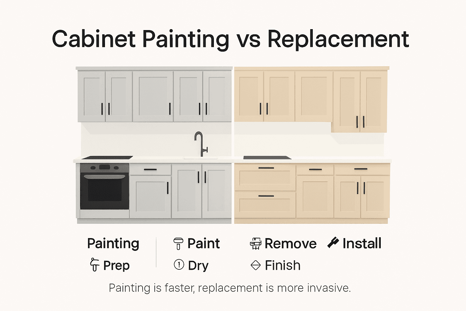Infographic comparing cabinet painting and replacement