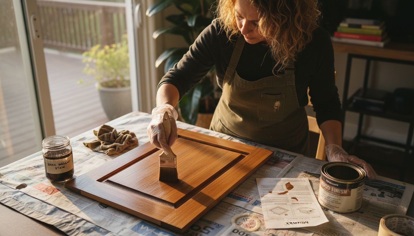 Woman applying stain using soft brush