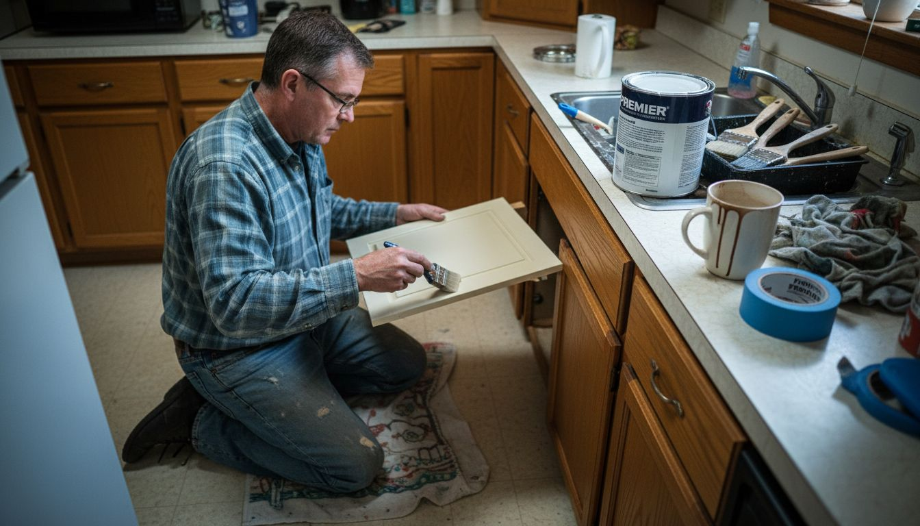Homeowner paints kitchen cabinets in Ottawa