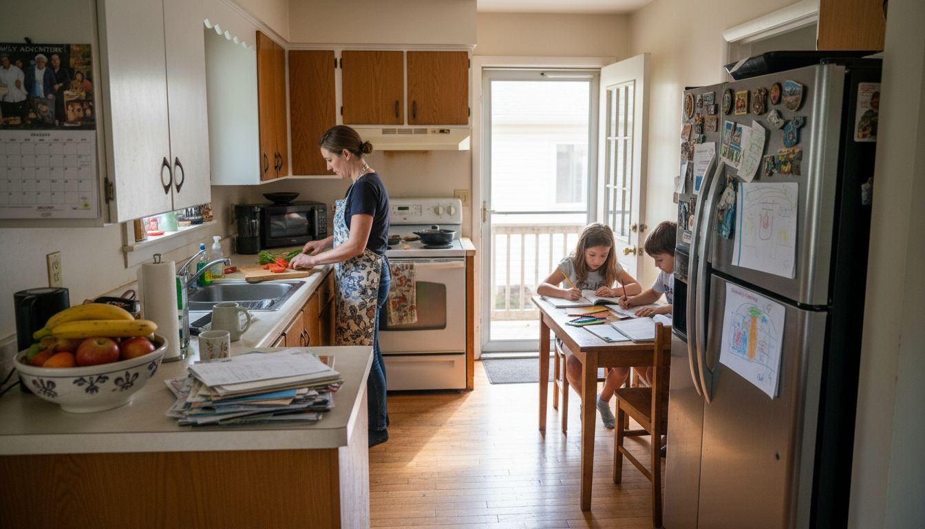 Family in Ottawa kitchen during everyday meal prep