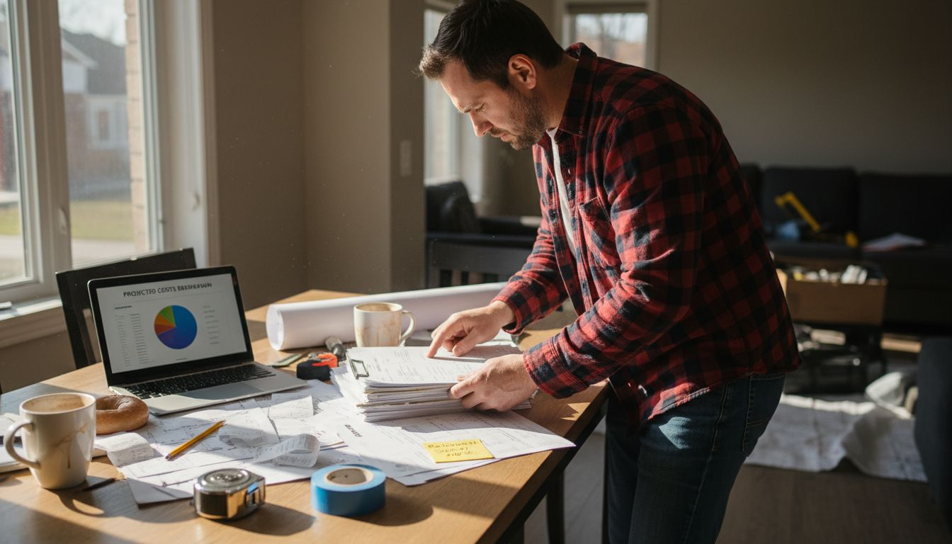 Contractor reviewing cabinet project costs