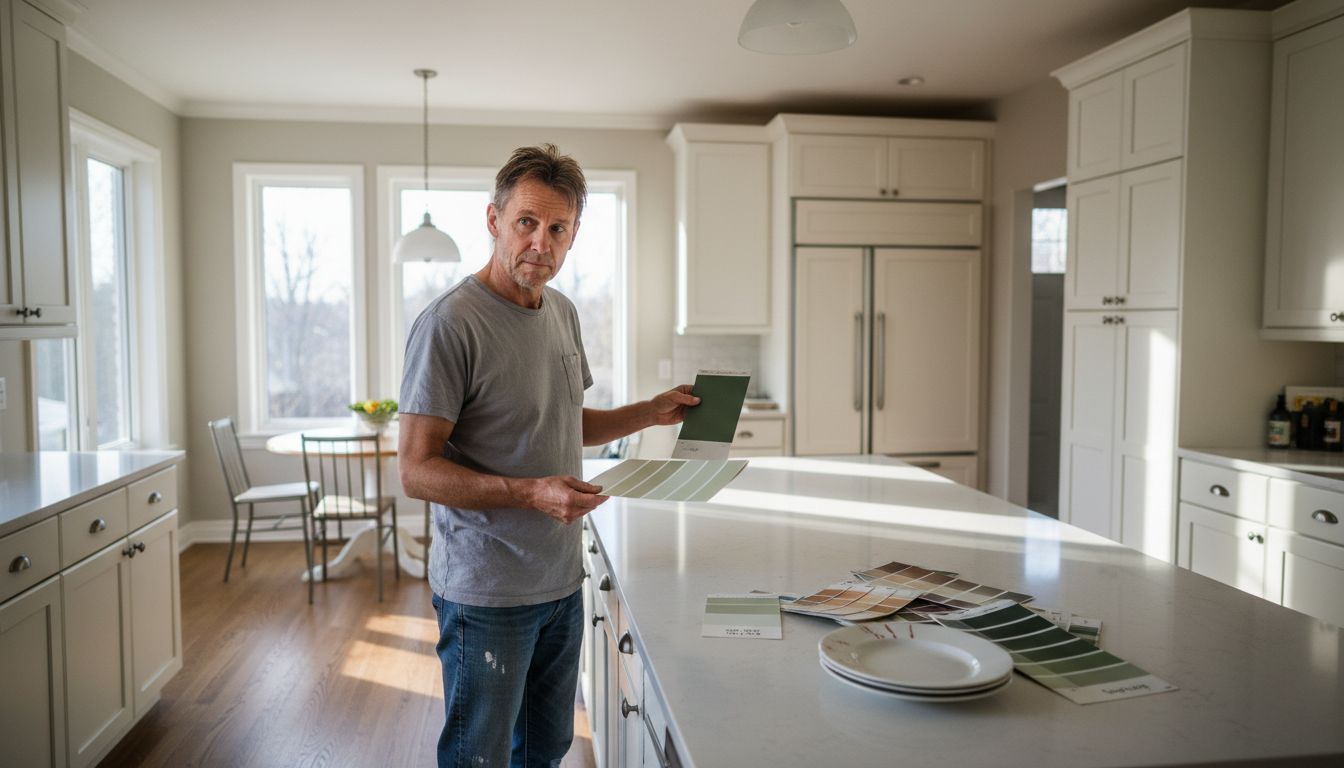 Ottawa homeowner comparing paint swatches in kitchen