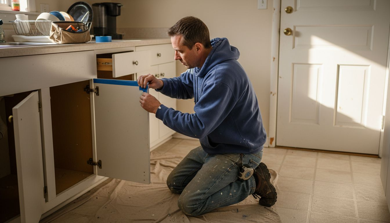 Cabinet painter prepping Ottawa home kitchen