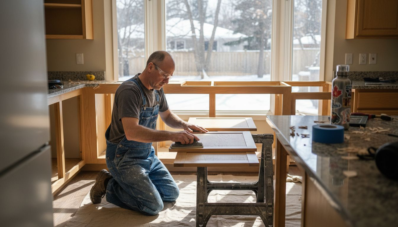 Cabinet restorer sanding Ottawa kitchen cabinets