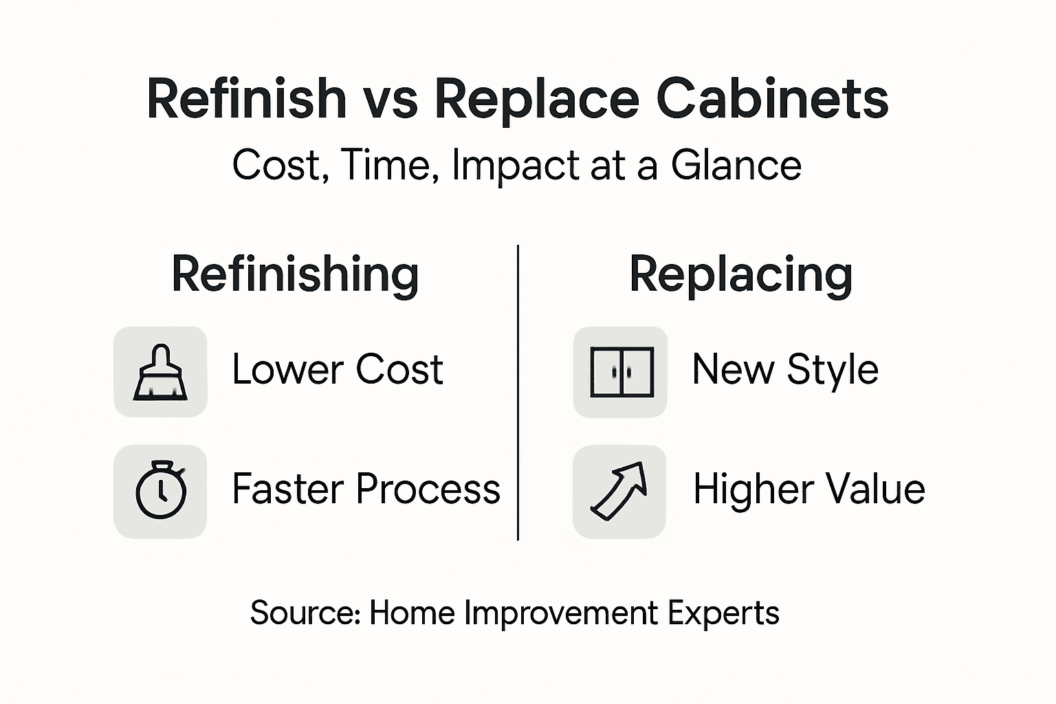 Infographic comparing refinishing and replacing cabinets