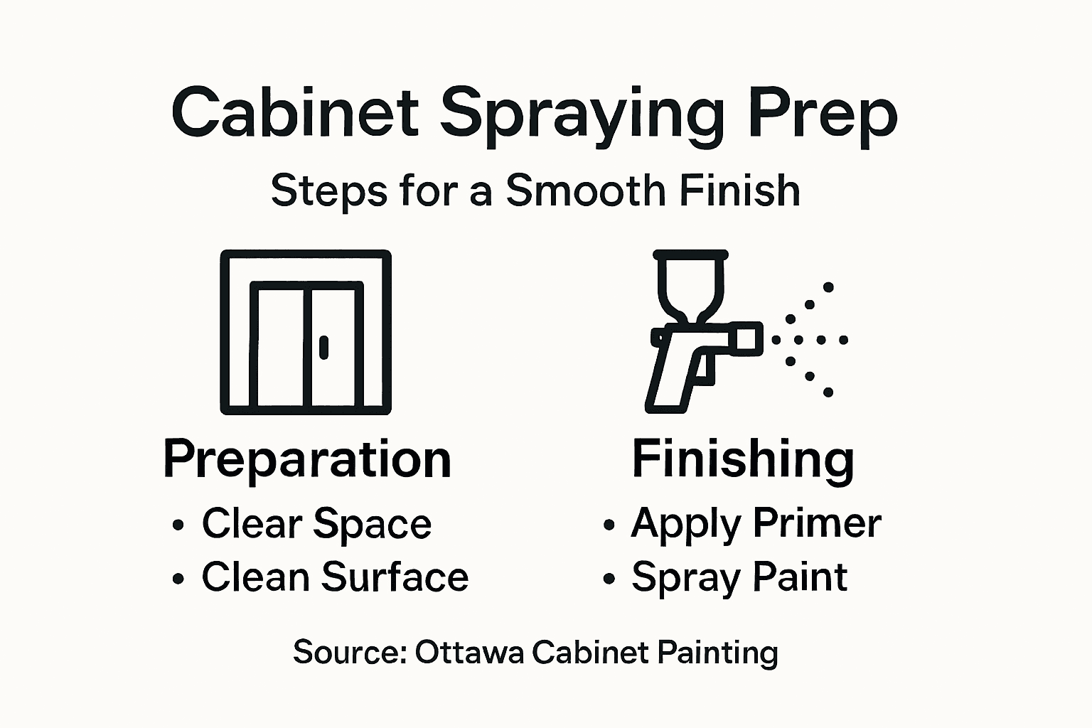Infographic of cabinet spraying prep and finish steps