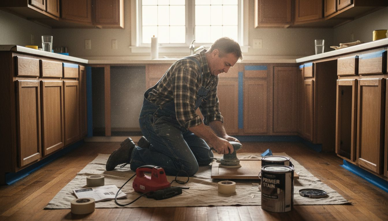 Contractor refinishing kitchen cabinets Ottawa home