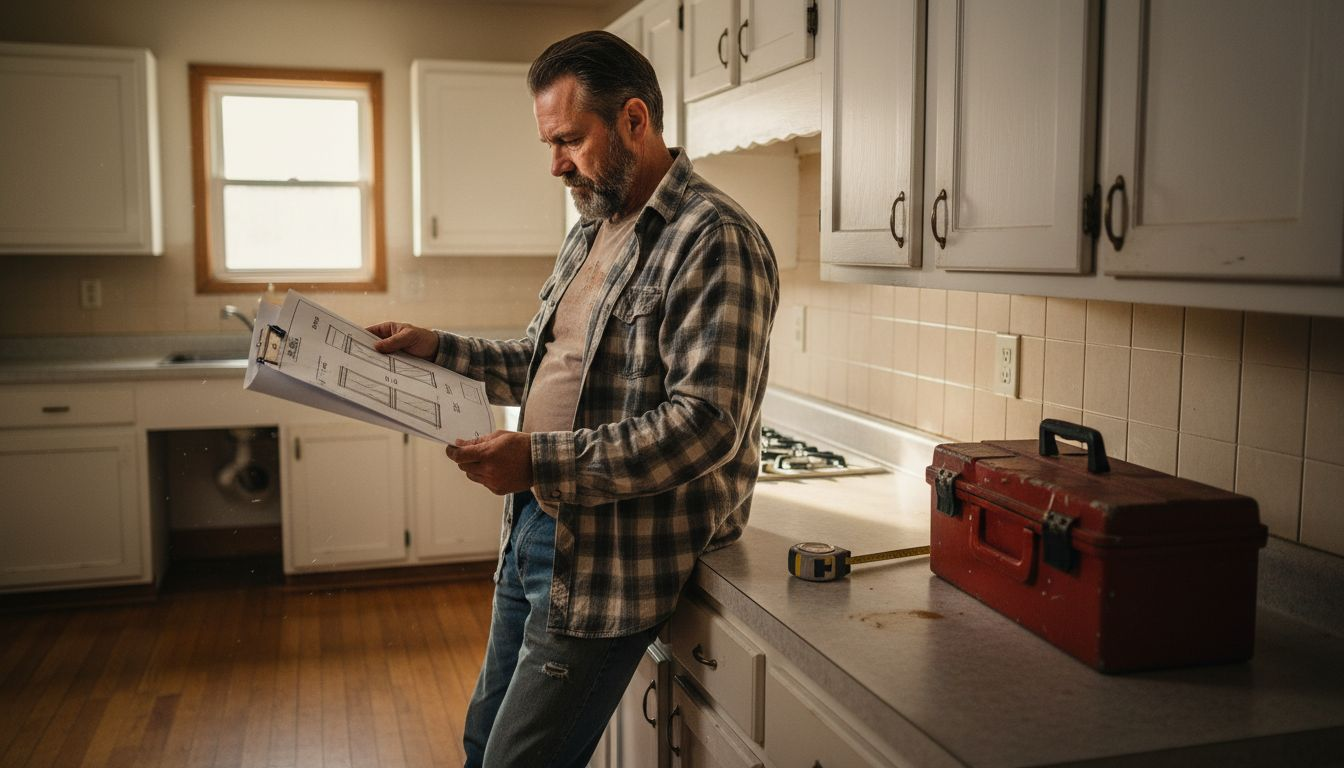 Ottawa contractor reviewing kitchen cabinet plans