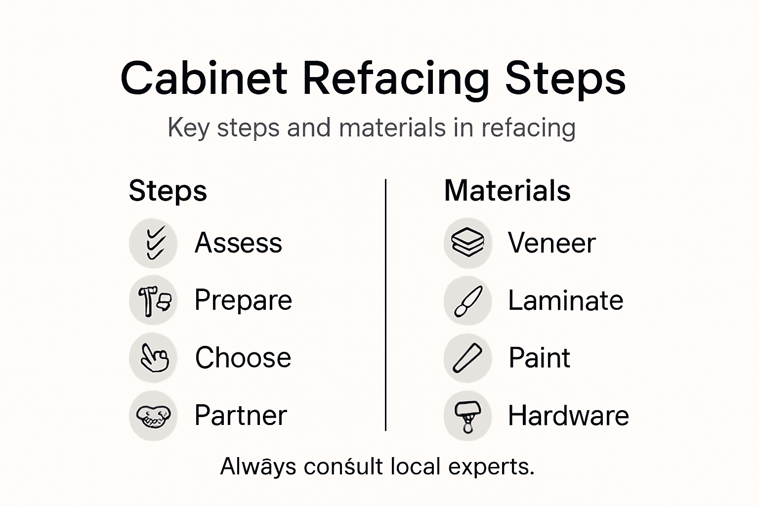 Infographic on cabinet refacing steps and materials
