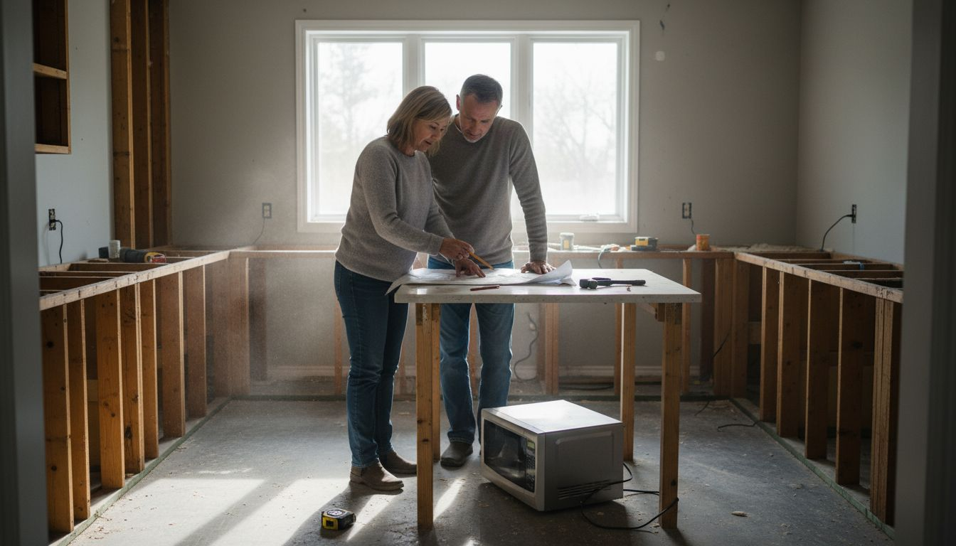 Couple reviewing kitchen renovation plans in Ottawa home