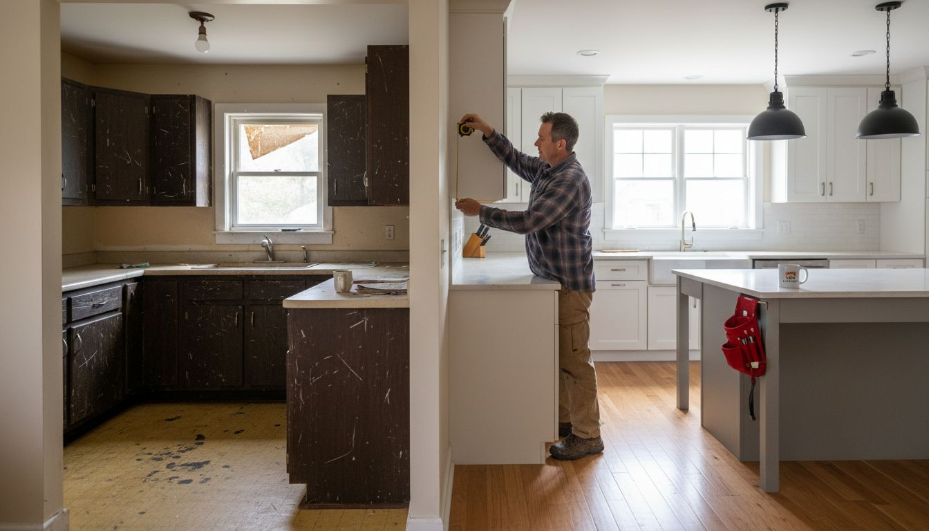 Contractor comparing two different Ottawa kitchen layouts